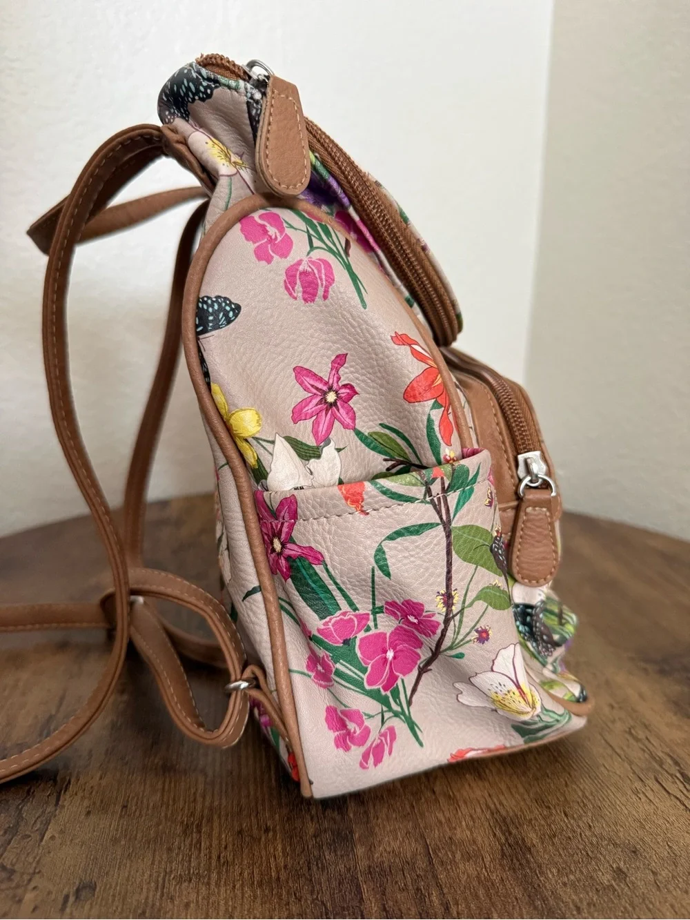 Multisac Adele Floral with Brown Trim Backpack